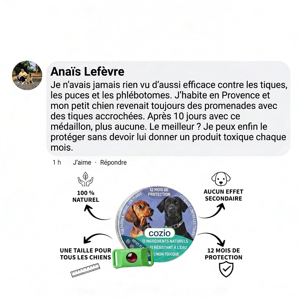 Médaille Anti-Parasites Cozio™ - 12 Mois de Protection Sans Chimie