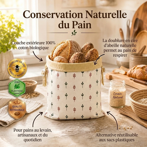 Sacs à pain premium 100% coton et cire d'abeille