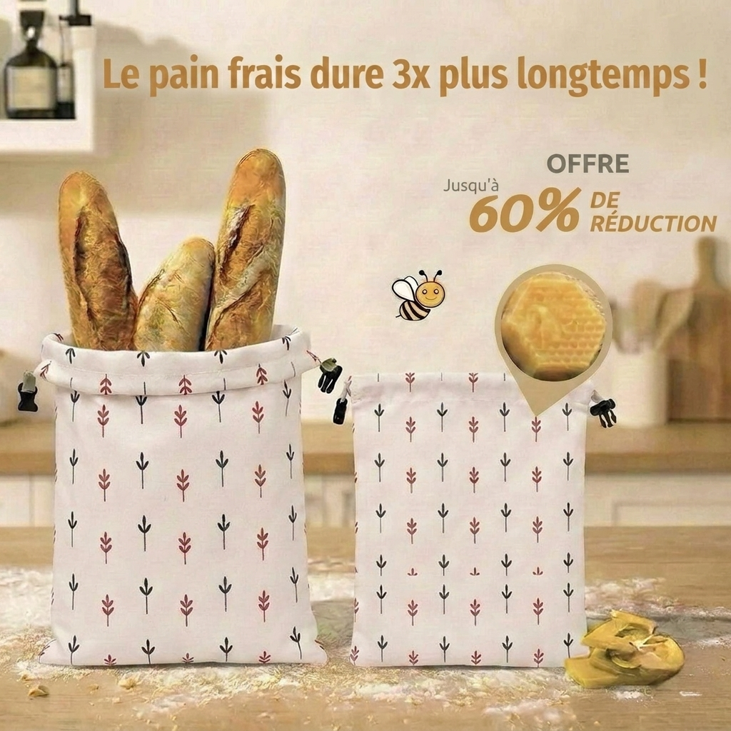 Sacs à pain premium 100% coton et cire d'abeille
