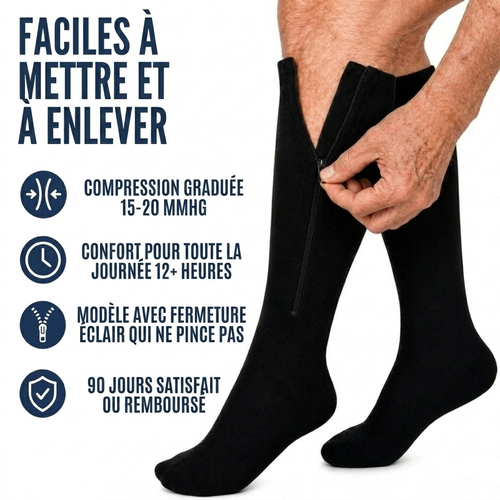 Bas de contention à compression dégressive avec fermeture éclair