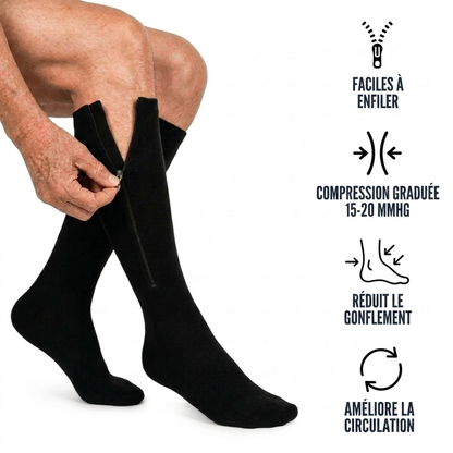 Bas de contention à compression dégressive avec fermeture éclair