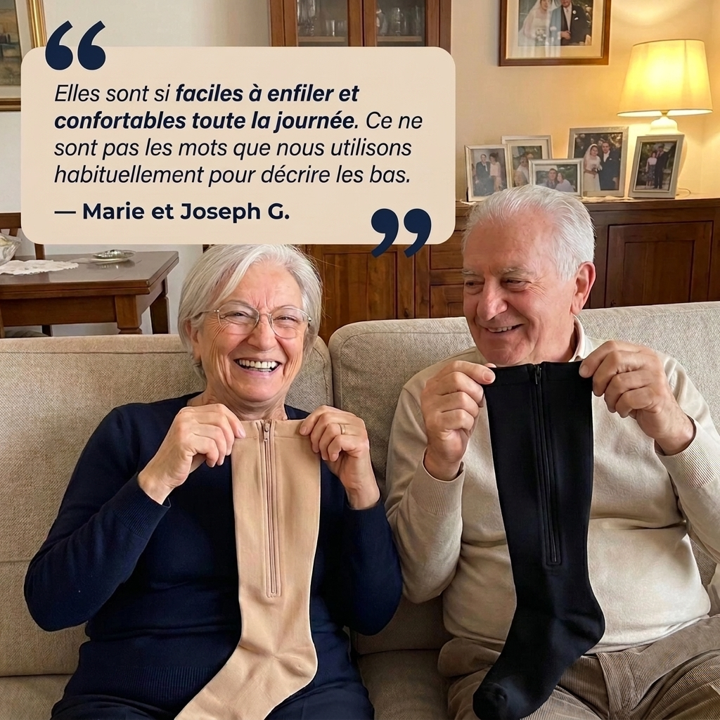 Bas de contention à compression dégressive avec fermeture éclair
