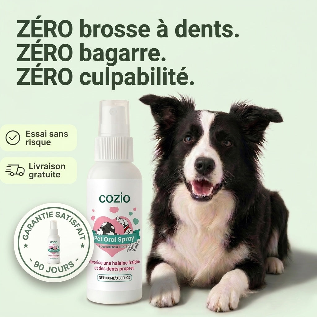 Spray Dentaire cozio™ – Élimine les bactéries responsables du tartre et de la mauvaise haleine chez le chien
