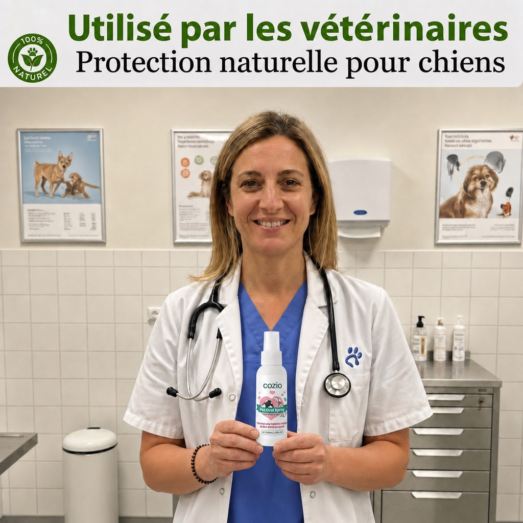 Spray Dentaire cozio™ – Élimine les bactéries responsables du tartre et de la mauvaise haleine chez le chien